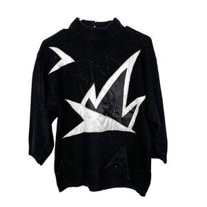 Vintage SML Sports Bolt Lightning Y2K Silk Angora Lambswool Black Sweater Size M